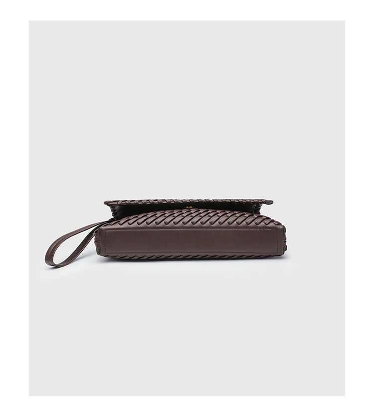 Retro Woven Shoulder Bag - Magnetic Closure Flap PU Purse, Square Horizontal Ladies Handbag with Strap