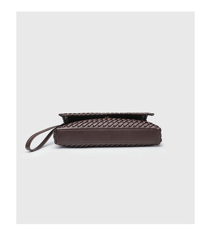 Retro Woven Shoulder Bag - Magnetic Closure Flap PU Purse, Square Horizontal Ladies Handbag with Strap