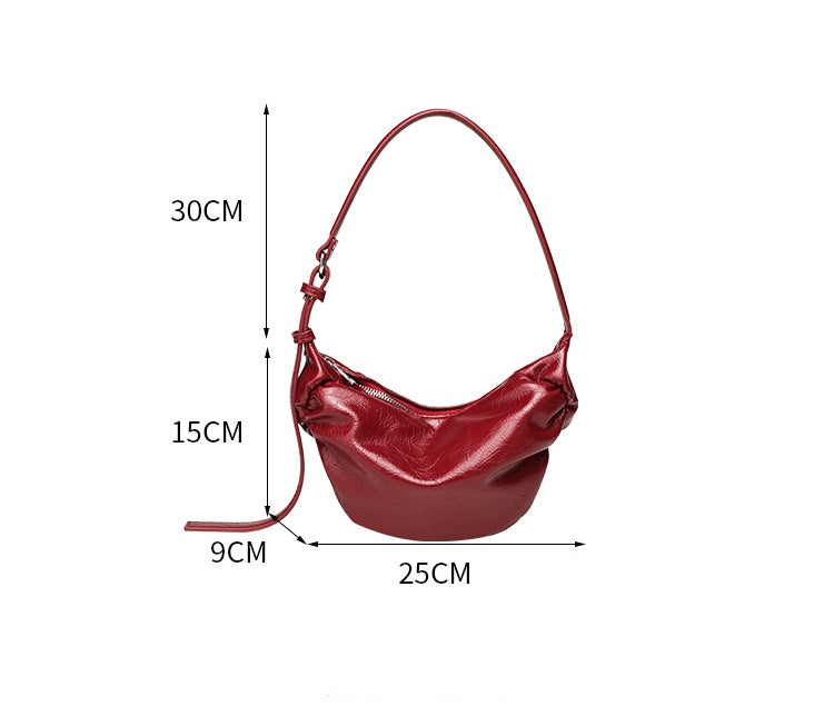 Ruched Hobo Crossbody Bag for Women, PU Leather Adjustable Underarm Shoulder Purse with Zipper Top