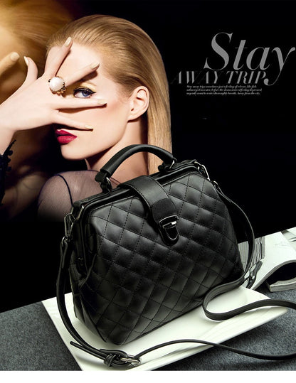 Vertical Doctor Bag for Women - Structured Square PU Quilted Lock Shoulder Bag, Convertible Crossbody & Top Handle Purse