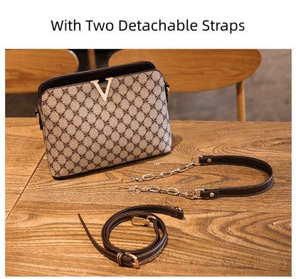 PU Shell Crossbody Bag - Vintage Style Chain Strap Shoulder Bag with Zipper Closure, Detachable Strap Hand Carry Purse