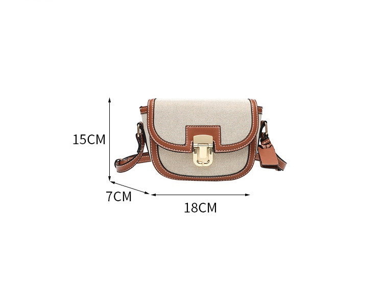 Korean Style Vintage Saddle Bag - Color Block PU Crossbody Bag with Lock, Adjustable Underarm Purse