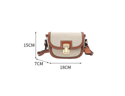 Korean Style Vintage Saddle Bag - Color Block PU Crossbody Bag with Lock, Adjustable Underarm Purse