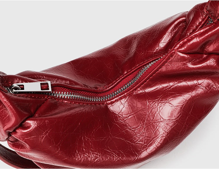 Ruched Hobo Crossbody Bag for Women, PU Leather Adjustable Underarm Shoulder Purse with Zipper Top