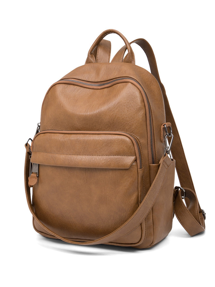 14 Inch Laptop Backpack - Soft PU Leather Travel Bag with Multiple Pockets, Large Capacity Backpack with Top Handle