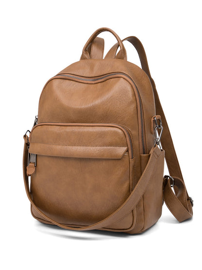 14 Inch Laptop Backpack - Soft PU Leather Travel Bag with Multiple Pockets, Large Capacity Backpack with Top Handle