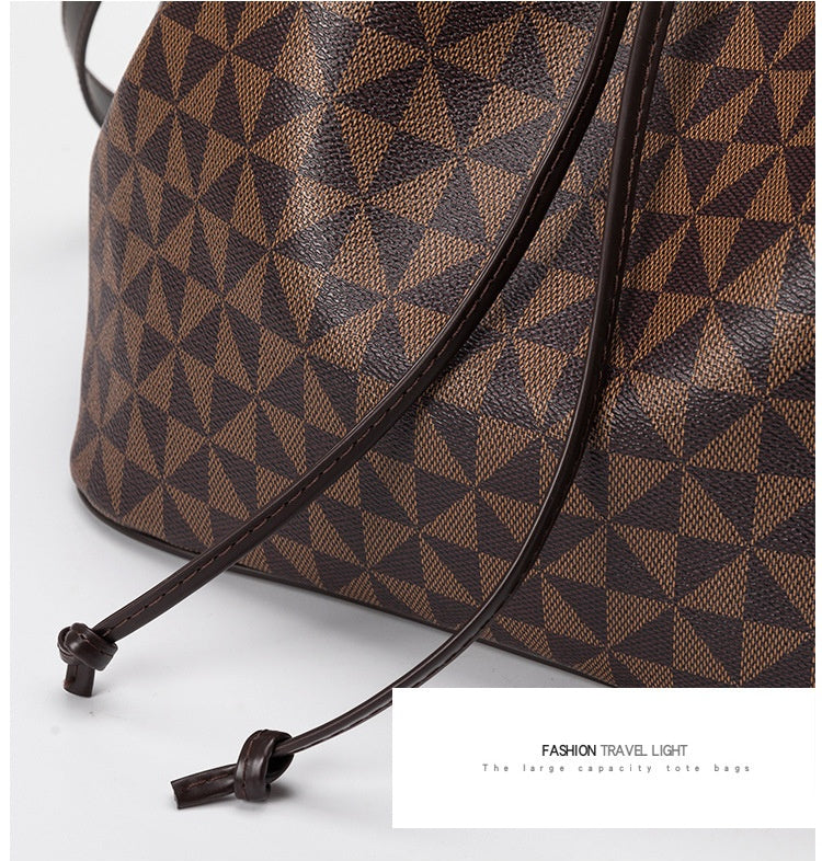 Large Capacity PU Bucket Bag for Women - Korean Style Drawstring Tote with Adjustable Strap, Commuter Shoulder Bag