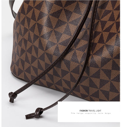 Large Capacity PU Bucket Bag for Women - Korean Style Drawstring Tote with Adjustable Strap, Commuter Shoulder Bag