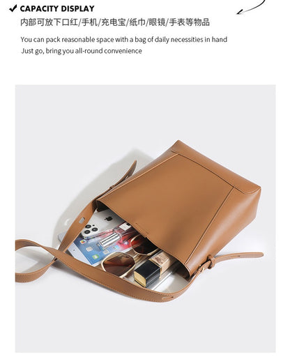 Vintage Bucket Bag for Women - Large PU Leather Commuter Tote with Magnetic Closure, Adjustable & Detachable Shoulder Strap and Zip Top