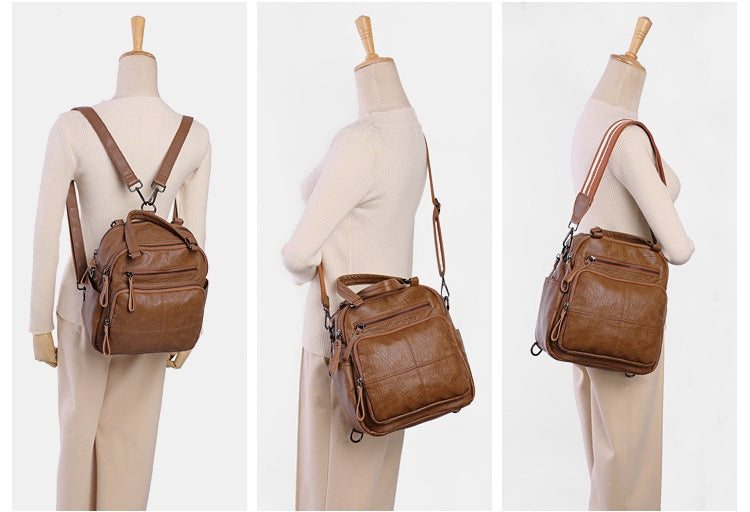 Women's PU Leather Backpack with Multiple Pockets, Convertible Shoulder Bag & Zipper Top Daypack