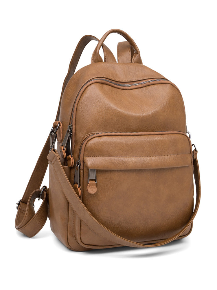 14 Inch Laptop Backpack - Soft PU Leather Travel Bag with Multiple Pockets, Large Capacity Backpack with Top Handle