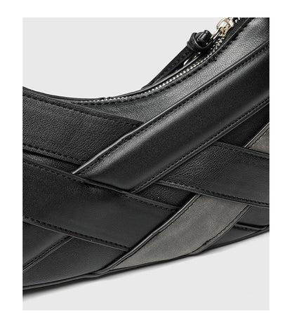 Horizontal Vintage Baguette Bag - Brown & Black Retro Shoulder Purse, Square Motorcycle Style Bag with Zip Closure