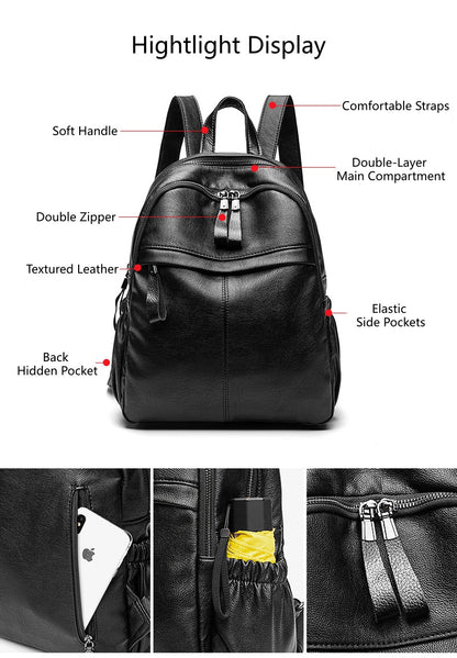 Women's Waterproof Pebbled Backpack, Multi-Layer Anti-Theft Bag with Dual Zippers & Carry Handle