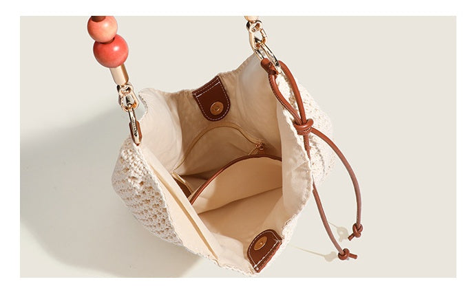 Beach Tote Bag for Women - Medium Women Natural Fiber Tote with Magnetic Closure, Cotton-Linen Vacation Bag for Resort Holiday