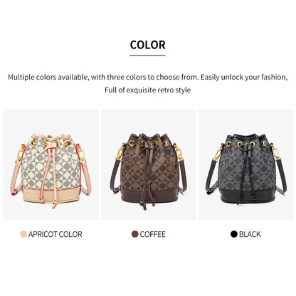 Drawstring Bucket Bag for Women - Adjustable PVC Crossbody Purse, Small Printed Shoulder Bag with Detachable Strap