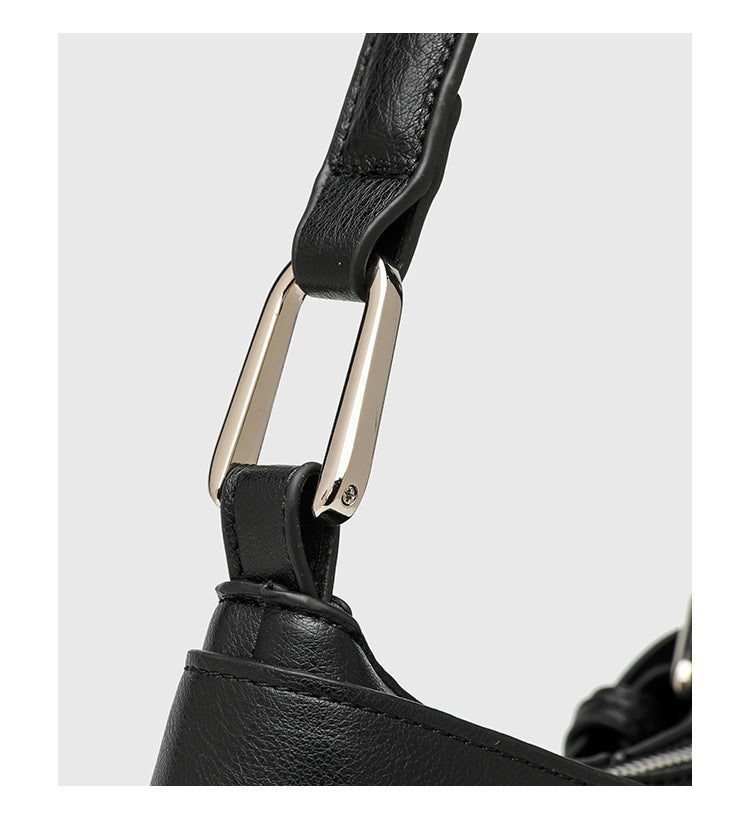 Horizontal Vintage Baguette Bag - Brown & Black Retro Shoulder Purse, Square Motorcycle Style Bag with Zip Closure