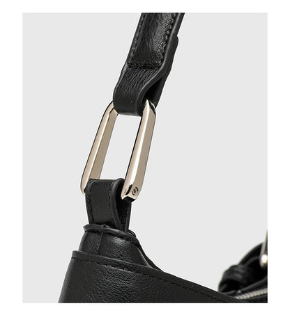 Horizontal Vintage Baguette Bag - Brown & Black Retro Shoulder Purse, Square Motorcycle Style Bag with Zip Closure