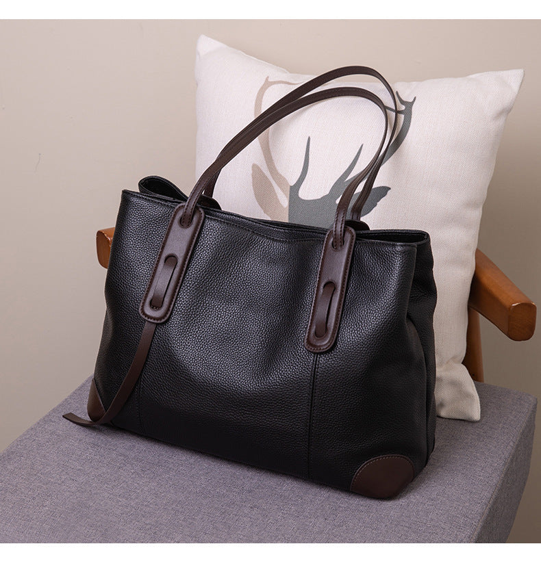 Horizontal Tote Bag for Women - Large Capacity PU Leather Zip Top Work Bag, Soft Structured Shoulder Tote for Commute