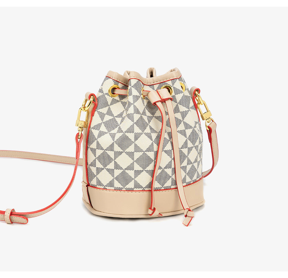 Drawstring Bucket Bag for Women - Adjustable PVC Crossbody Purse, Small Printed Shoulder Bag with Detachable Strap