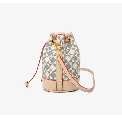 Drawstring Bucket Bag for Women - Adjustable PVC Crossbody Purse, Small Printed Shoulder Bag with Detachable Strap