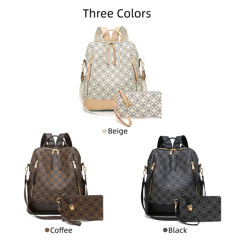 PVC Checkerboard Print Backpack - Waterproof Multi-functional Mommy Bag with Detachable Organizer, Travel Tote with Shoulder Strap