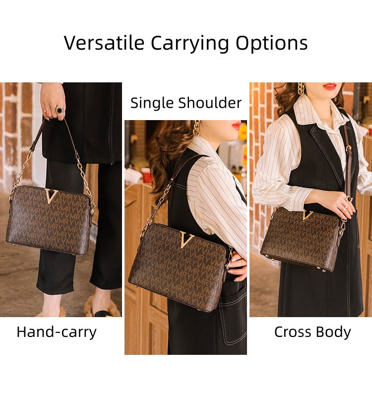 PU Shell Crossbody Bag - Vintage Style Chain Strap Shoulder Bag with Zipper Closure, Detachable Strap Hand Carry Purse