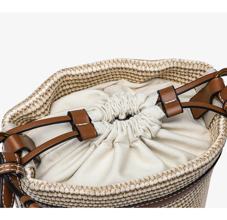 Woven Straw Beach Bag - Adjustable Detachable Shoulder Strap Bucket Bag, Women's Vacation Crossbody Purse for Resort Holiday