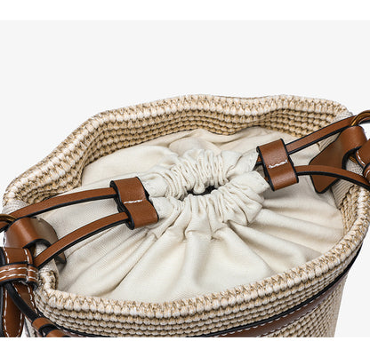 Woven Straw Beach Bag - Adjustable Detachable Shoulder Strap Bucket Bag, Women's Vacation Crossbody Purse for Resort Holiday