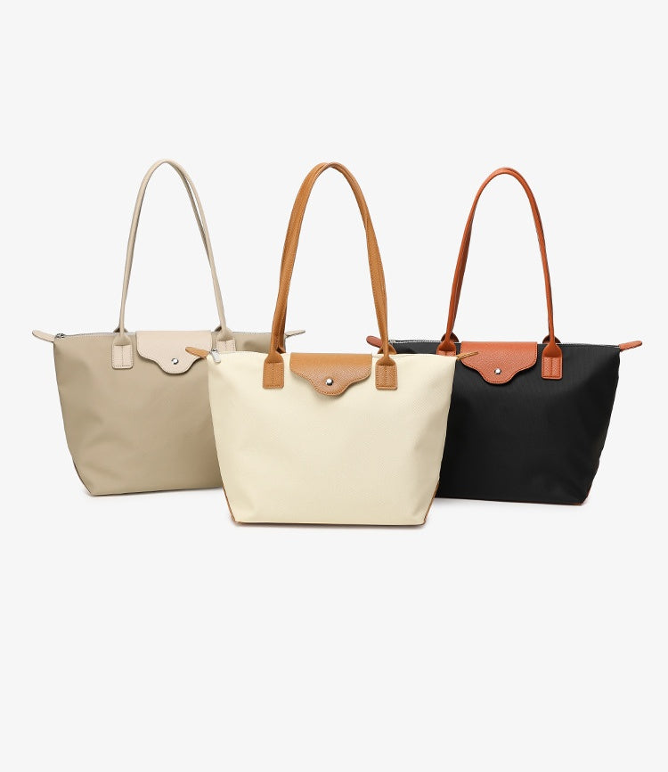 Commuter Bucket Tote Bag for Women - Large Capacity Nylon Shoulder Bag, Lightweight Color Block Work Bag