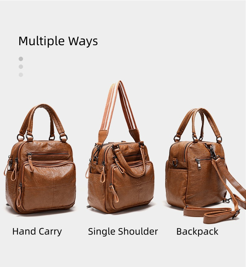 Women's PU Leather Backpack with Multiple Pockets, Convertible Shoulder Bag & Zipper Top Daypack