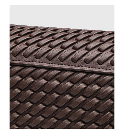 Retro Woven Shoulder Bag - Magnetic Closure Flap PU Purse, Square Horizontal Ladies Handbag with Strap