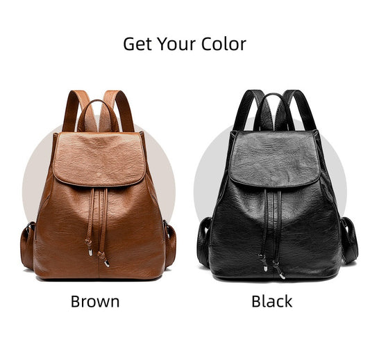Women's Drawstring Backpack with Handles, Waterproof Soft PU Leather Structured Rucksack