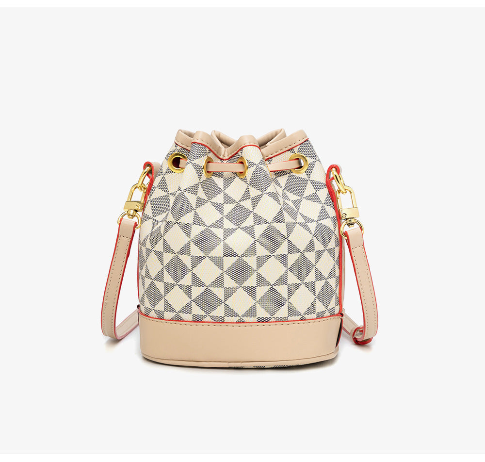 Drawstring Bucket Bag for Women - Adjustable PVC Crossbody Purse, Small Printed Shoulder Bag with Detachable Strap