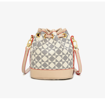 Drawstring Bucket Bag for Women - Adjustable PVC Crossbody Purse, Small Printed Shoulder Bag with Detachable Strap