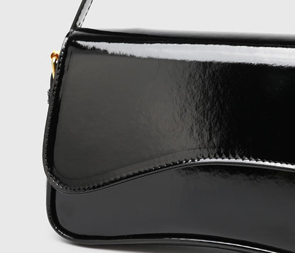 Flap Closure Shoulder Bag - PU Simple Women's Horizontal Square Purse, Underarm Crossbody Bag with 2 Detachable Straps