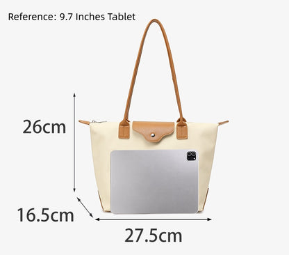 Commuter Bucket Tote Bag for Women - Large Capacity Nylon Shoulder Bag, Lightweight Color Block Work Bag