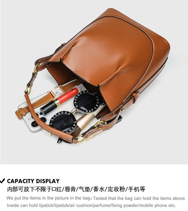 Vintage Ruched Bucket Bag - Large Capacity PU Bag with Magnetic Closure, Wide Strap Shoulder Bag for Women