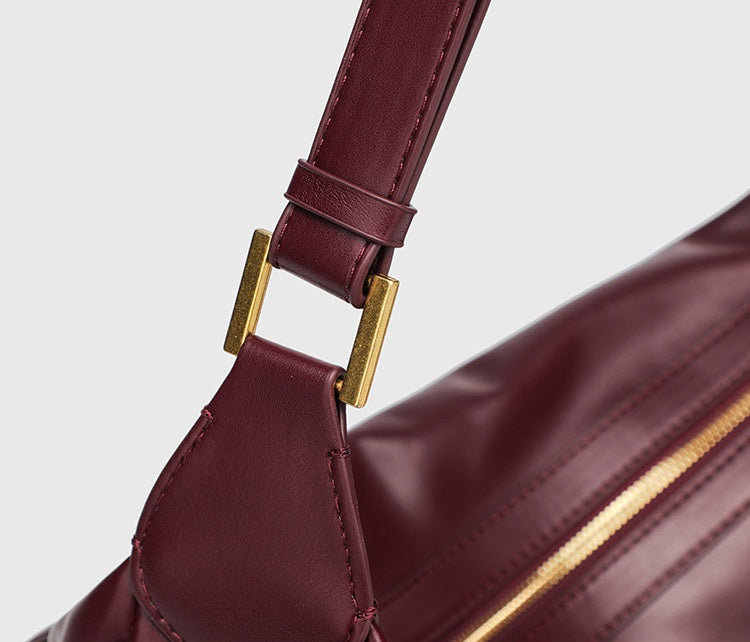 Vintage PU Shoulder Bag - Zipper Top Hobo Purse with Detachable Strap, Adjustable Underarm Bag