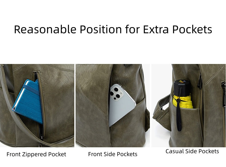 Multi-Pocket Lightweight Backpack for Women - Waterproof Soft Leather Travel Bag with Adjustable Straps, Korean Style Durable Daypack