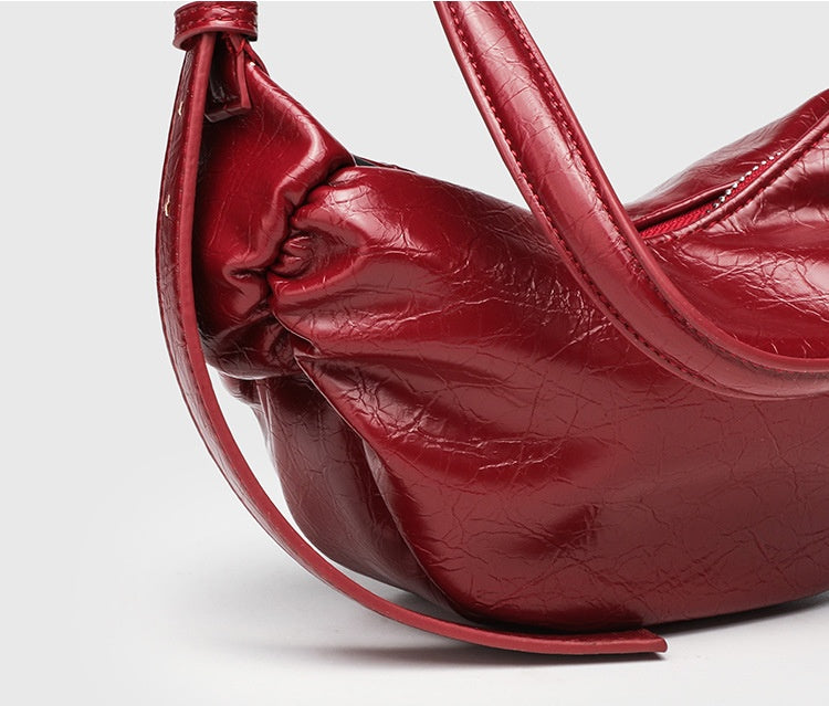 Ruched Hobo Crossbody Bag for Women, PU Leather Adjustable Underarm Shoulder Purse with Zipper Top