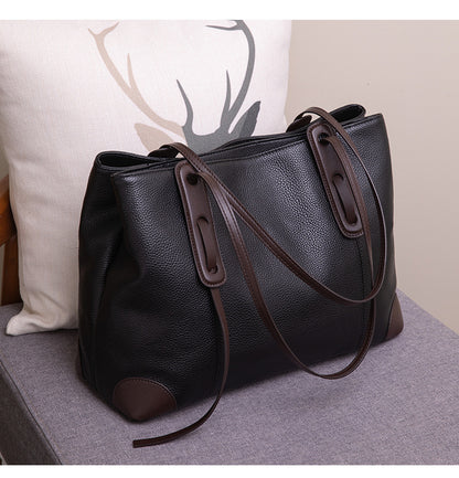 Horizontal Tote Bag for Women - Large Capacity PU Leather Zip Top Work Bag, Soft Structured Shoulder Tote for Commute