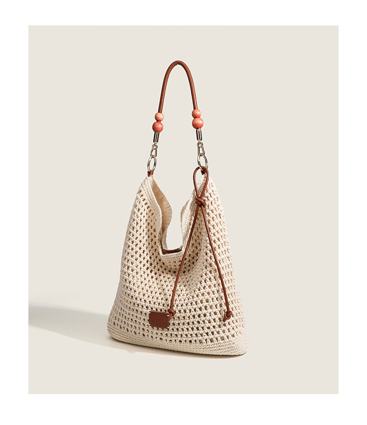 Beach Tote Bag for Women - Medium Women Natural Fiber Tote with Magnetic Closure, Cotton-Linen Vacation Bag for Resort Holiday