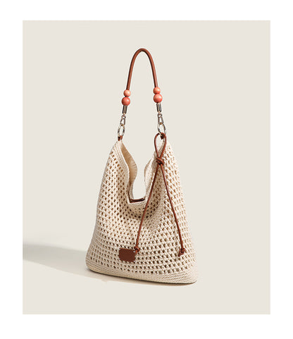 Beach Tote Bag for Women - Medium Women Natural Fiber Tote with Magnetic Closure, Cotton-Linen Vacation Bag for Resort Holiday