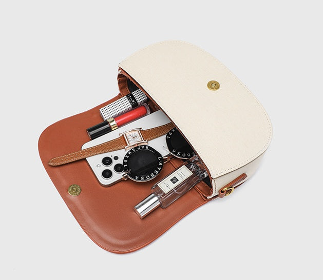 Retro Saddle Bag for Women - Vegan Leather Oval Crossbody Purse with Unique Design, Minimalist Commuter