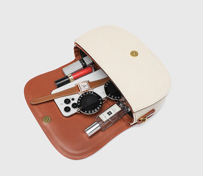 Retro Saddle Bag for Women - Vegan Leather Oval Crossbody Purse with Unique Design, Minimalist Commuter