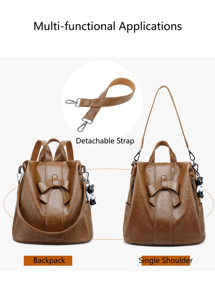 Women's Anti-Theft Backpack with Bow Decor, Lightweight Soft Student Rucksack and Top Handle