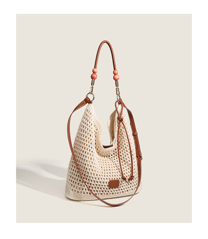 Beach Tote Bag for Women - Medium Women Natural Fiber Tote with Magnetic Closure, Cotton-Linen Vacation Bag for Resort Holiday