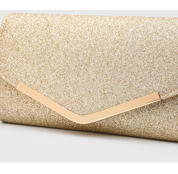 Vintage Clutch Bag with Metal V Charm - Magnetic Closure Evening Purse, Minimalist Chain Strap Party Bag in Structured PU