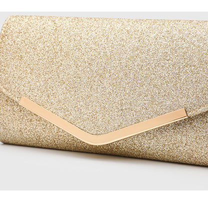 Vintage Clutch Bag with Metal V Charm - Magnetic Closure Evening Purse, Minimalist Chain Strap Party Bag in Structured PU