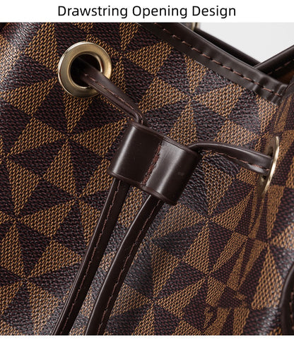 Large Capacity PU Bucket Bag for Women - Korean Style Drawstring Tote with Adjustable Strap, Commuter Shoulder Bag